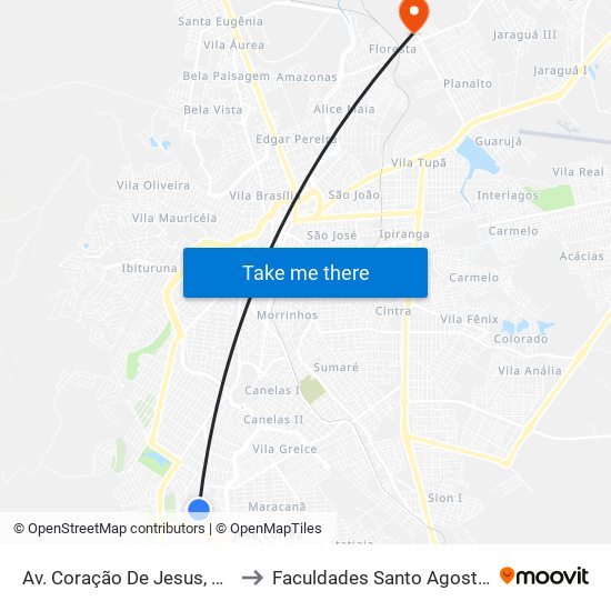 Av. Coração De Jesus, 1500 to Faculdades Santo Agostinho map