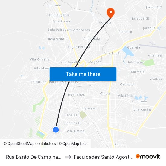 Rua Barão De Campinas, 91 to Faculdades Santo Agostinho map