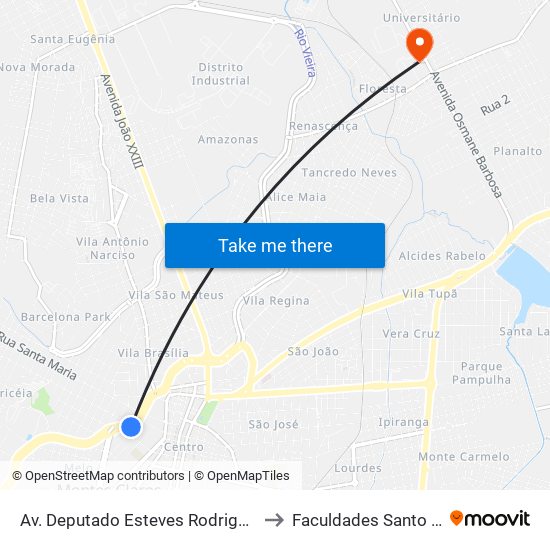 Av. Deputado Esteves Rodrigues, 1102 | Sesc to Faculdades Santo Agostinho map