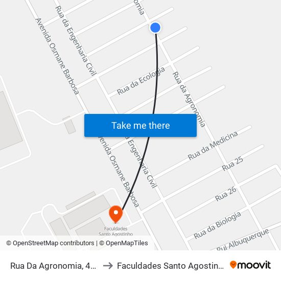 Rua Da Agronomia, 444 to Faculdades Santo Agostinho map