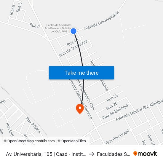 Av. Universitária, 105 | Caad - Instituto De Ciências Agrárias Da Ufmg to Faculdades Santo Agostinho map