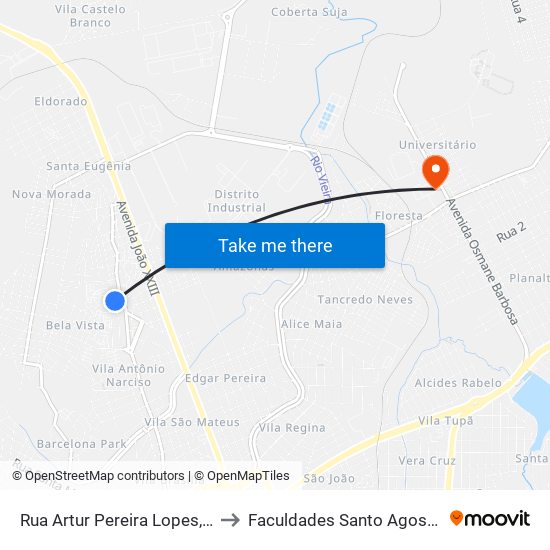 Rua Artur Pereira Lopes, 417 to Faculdades Santo Agostinho map