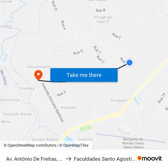 Av. Antônio De Freitas, 157 to Faculdades Santo Agostinho map