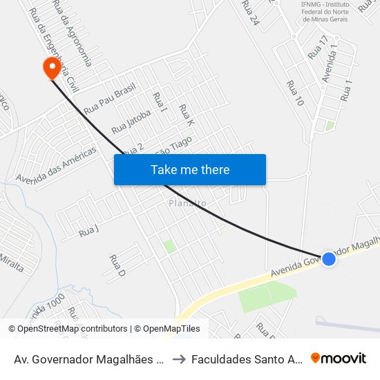 Av. Governador Magalhães Pinto, 4152 to Faculdades Santo Agostinho map