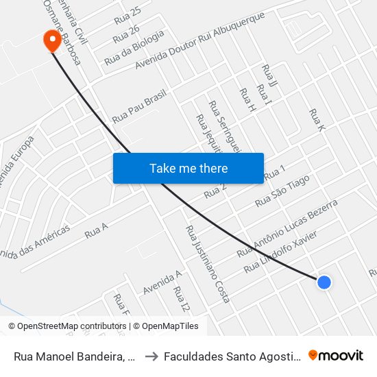 Rua Manoel Bandeira, 480 to Faculdades Santo Agostinho map