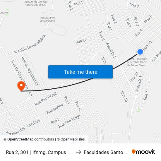 Rua 2, 301 | Ifnmg, Campus Montes Claros to Faculdades Santo Agostinho map