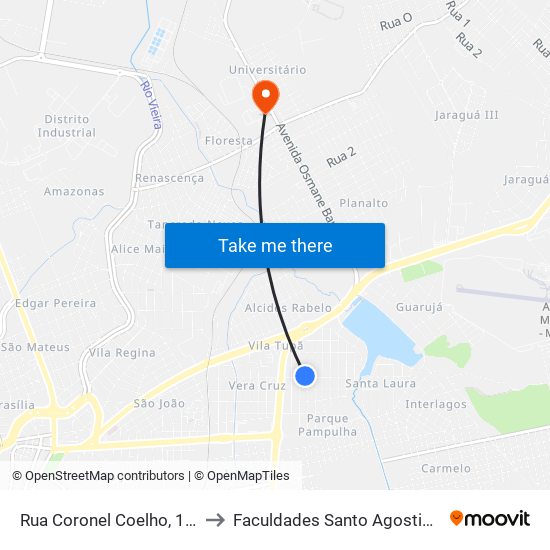 Rua Coronel Coelho, 195 to Faculdades Santo Agostinho map