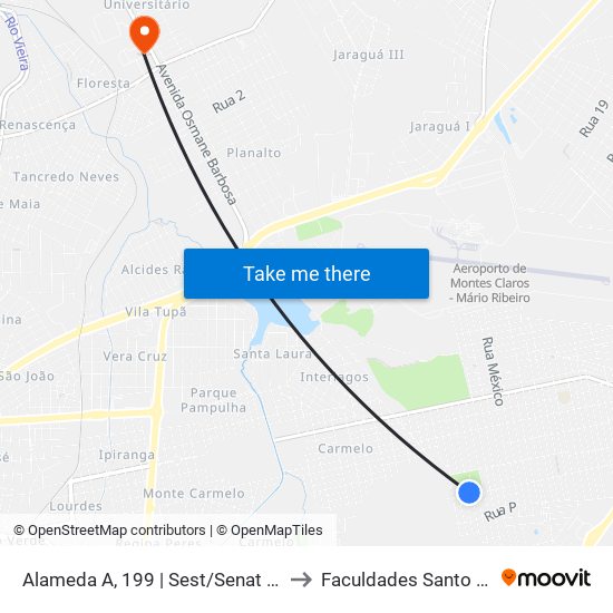 Alameda A, 199 | Sest/Senat Montes Claros to Faculdades Santo Agostinho map