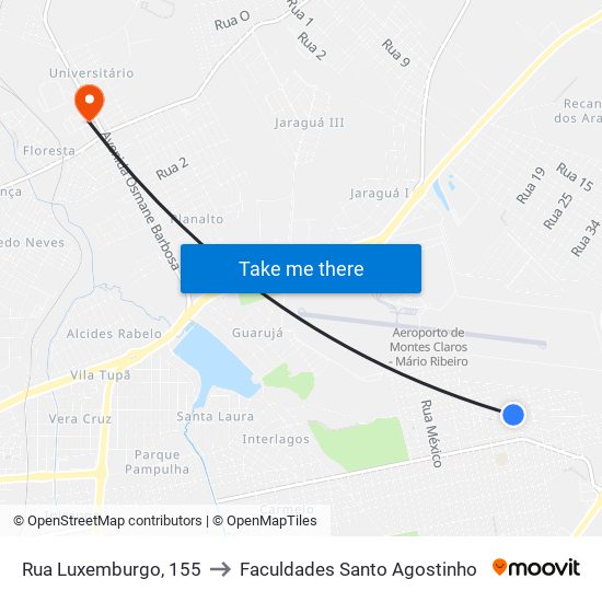 Rua Luxemburgo, 155 to Faculdades Santo Agostinho map