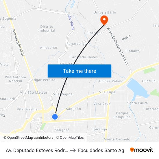 Av. Deputado Esteves Rodrigues, 53 to Faculdades Santo Agostinho map