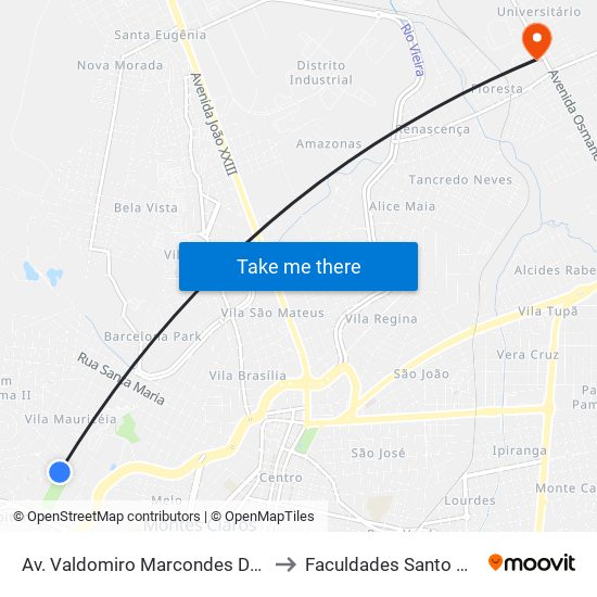 Av. Valdomiro Marcondes De Oliveira, 10 to Faculdades Santo Agostinho map