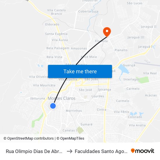 Rua Olímpio Dias De Abreu, 119 to Faculdades Santo Agostinho map