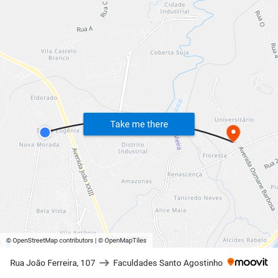 Rua João Ferreira, 107 to Faculdades Santo Agostinho map