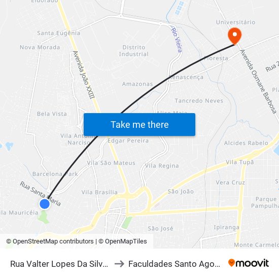 Rua Valter Lopes Da Silva, 226 to Faculdades Santo Agostinho map