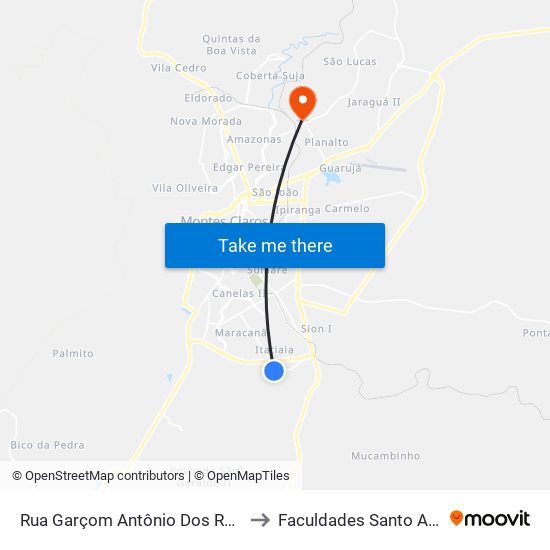 Rua Garçom Antônio Dos Reis Leite, 15 to Faculdades Santo Agostinho map