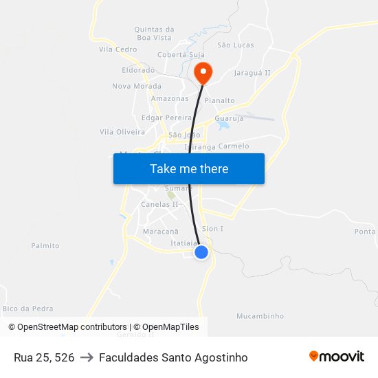 Rua 25, 526 to Faculdades Santo Agostinho map