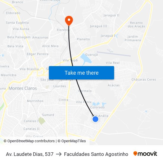 Av. Laudete Dias, 537 to Faculdades Santo Agostinho map