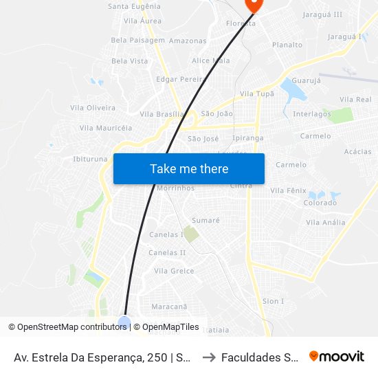 Av. Estrela Da Esperança, 250 | Sociedade Estrela Da Esperança to Faculdades Santo Agostinho map