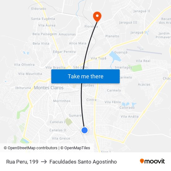 Rua Peru, 199 to Faculdades Santo Agostinho map