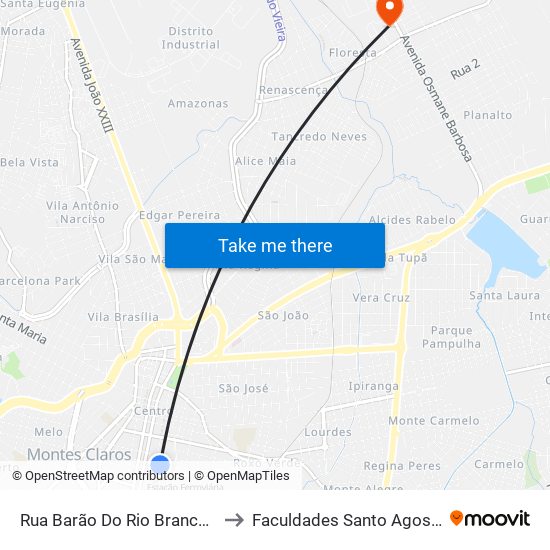 Rua Barão Do Rio Branco, 130 to Faculdades Santo Agostinho map