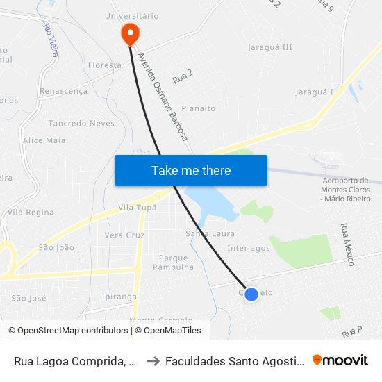 Rua Lagoa Comprida, 883 to Faculdades Santo Agostinho map
