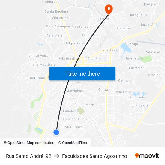 Rua Santo André, 92 to Faculdades Santo Agostinho map