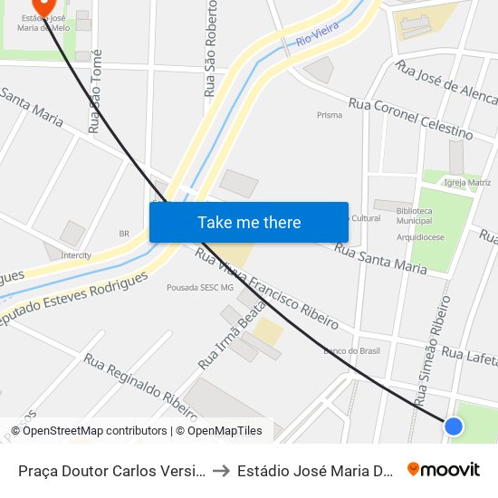 Praça Doutor Carlos Versiani, 20 to Estádio José Maria De Melo map