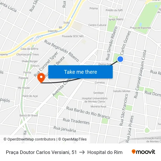 Praça Doutor Carlos Versiani, 51 to Hospital do Rim map