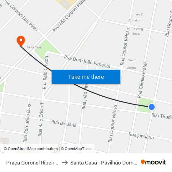 Praça Coronel Ribeiro, 90 to Santa Casa - Pavilhão Dom José map