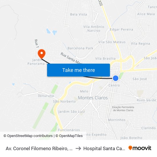 Av. Coronel Filomeno Ribeiro, 19 to Hospital Santa Casa map