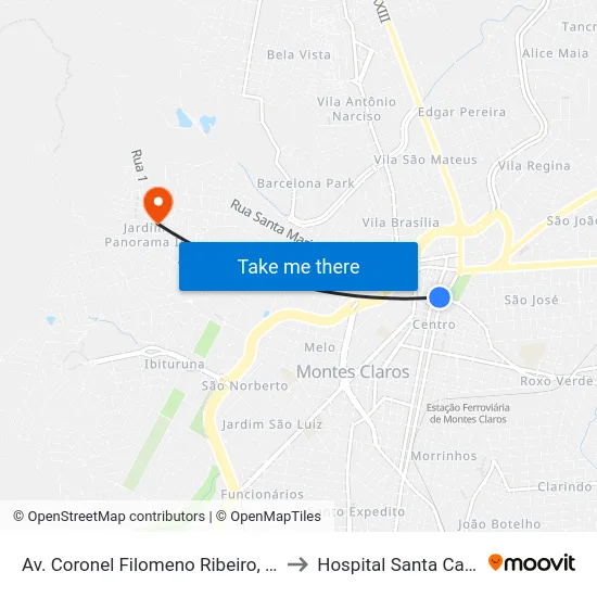Av. Coronel Filomeno Ribeiro, 19 to Hospital Santa Casa map