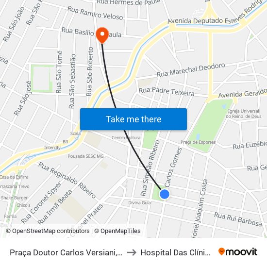 Praça Doutor Carlos Versiani, 51 to Hospital Das Clínicas map