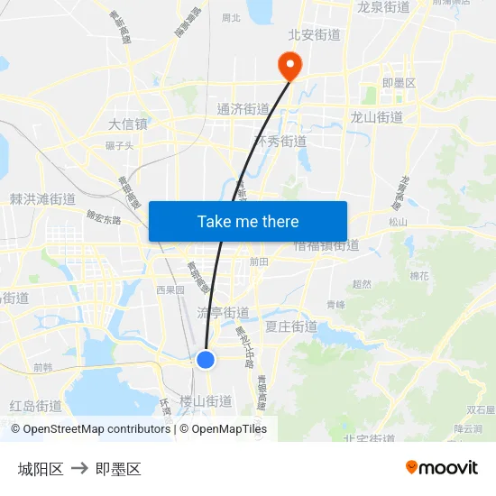 城阳区 to 即墨区 map