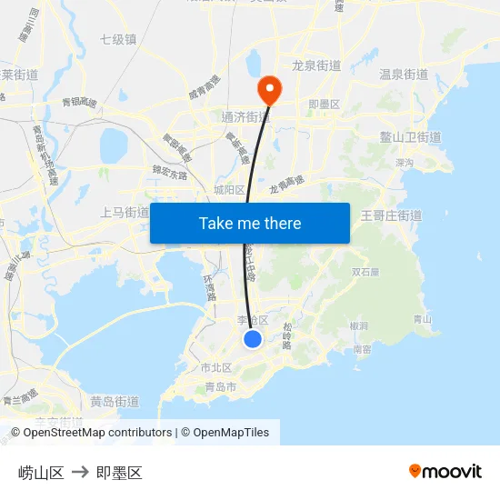 崂山区 to 即墨区 map
