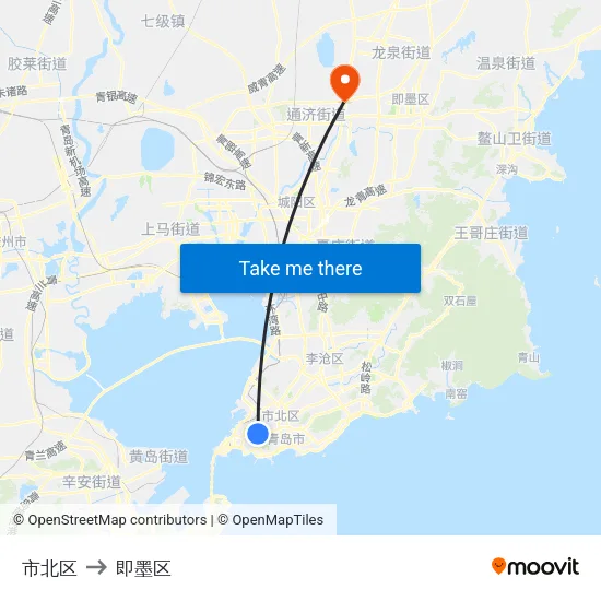 市北区 to 即墨区 map