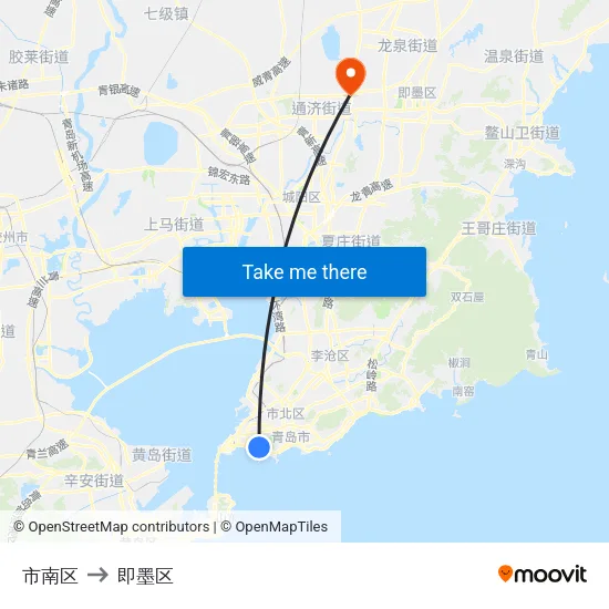 市南区 to 即墨区 map