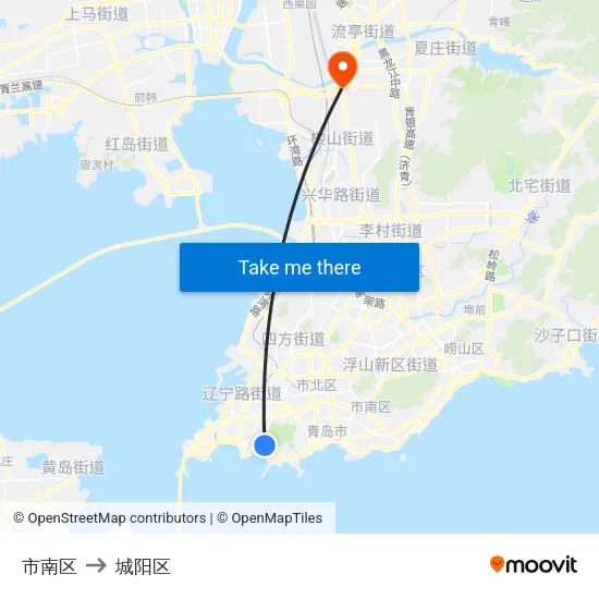 市南区 to 城阳区 map