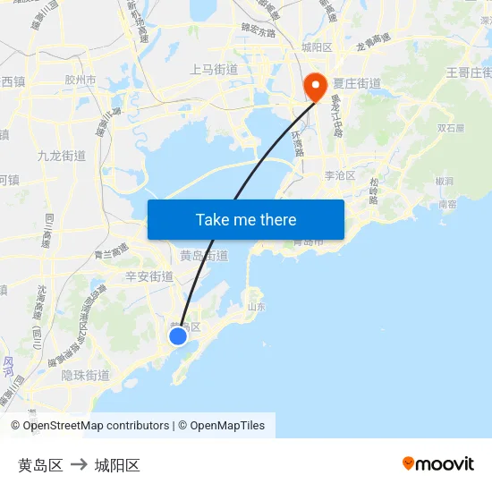 黄岛区 to 城阳区 map