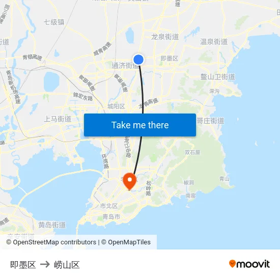 即墨区 to 崂山区 map