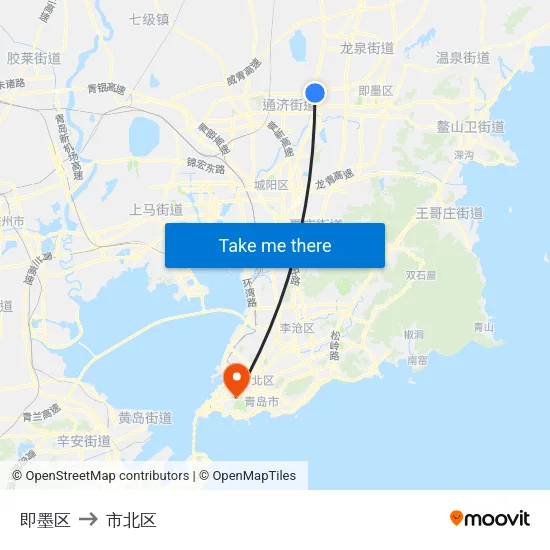 即墨区 to 市北区 map