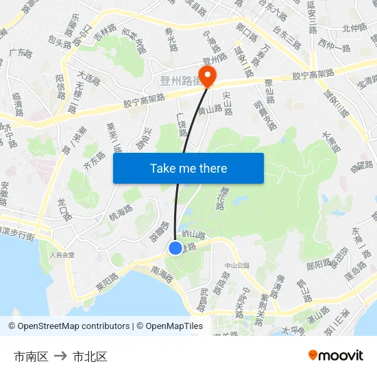 市南区 to 市北区 map