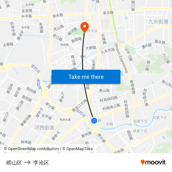崂山区 to 李沧区 map