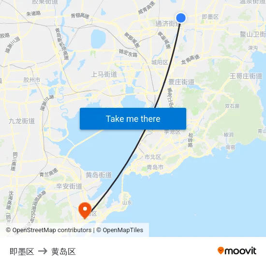 即墨区 to 黄岛区 map