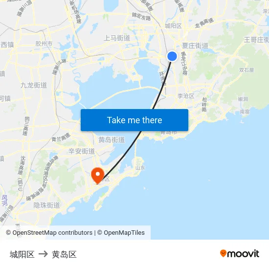 城阳区 to 黄岛区 map