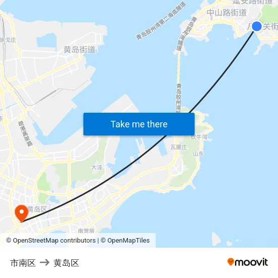 市南区 to 黄岛区 map