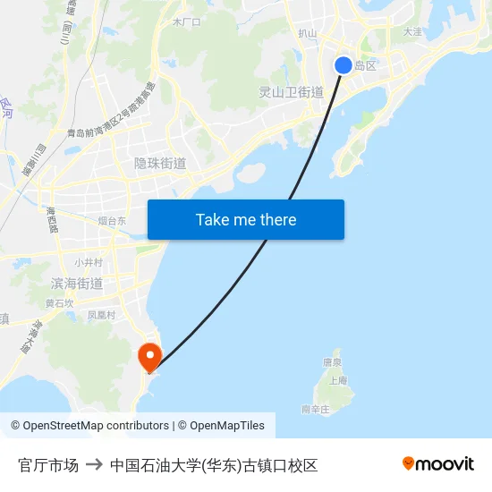 官厅市场 to 中国石油大学(华东)古镇口校区 map