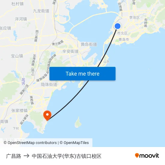 广昌路 to 中国石油大学(华东)古镇口校区 map