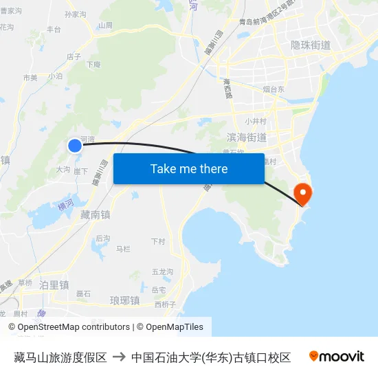 藏马山旅游度假区 to 中国石油大学(华东)古镇口校区 map