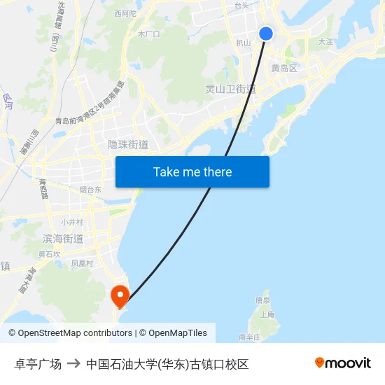 卓亭广场 to 中国石油大学(华东)古镇口校区 map