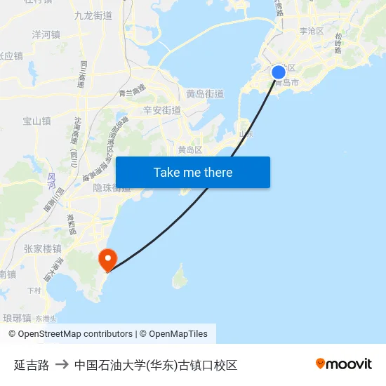 延吉路 to 中国石油大学(华东)古镇口校区 map